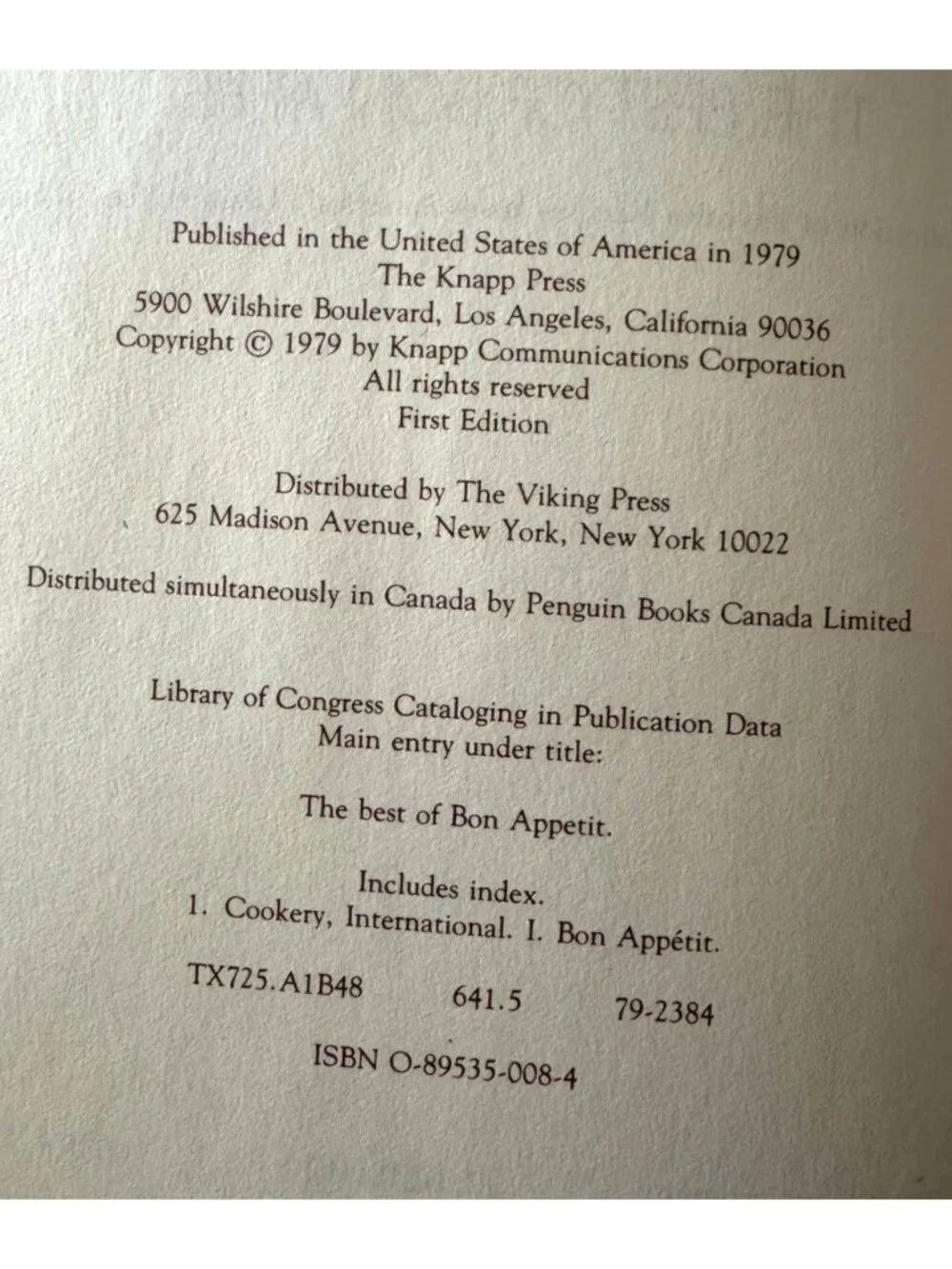 The Best Of Bon Appétit Hardcover First Edition Vintage Cookbook - 1979